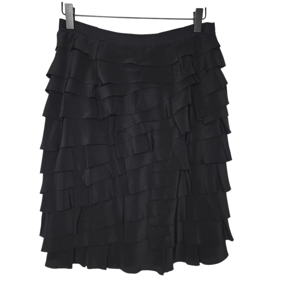 Doncaster Womens Black Tiered Ruffled Silk Skirt Size 2